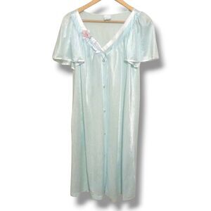 Vtg Val Mode Button Front Robe-Medium-Flowers-Pockets-Flutter Sleeve-Knee Length